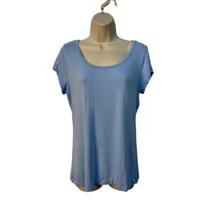 Meesh & Mia‎ Womens Light Blue Double Bow Back Short Sleeve Top Size L USA Made
